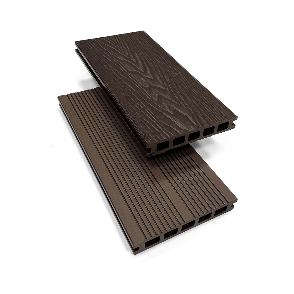 Mahogany brown composite decking boards 3.6m in length 24mm thick