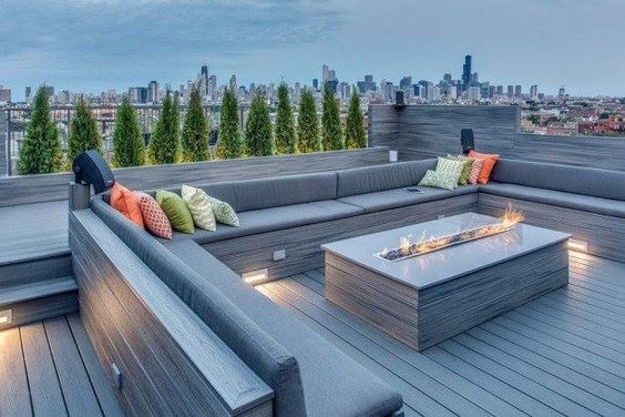 outdoor seating area with outdoor light in the decking 