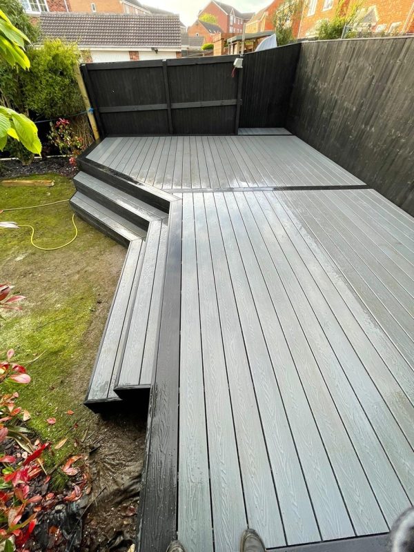 mist grey and midnight black composite decking