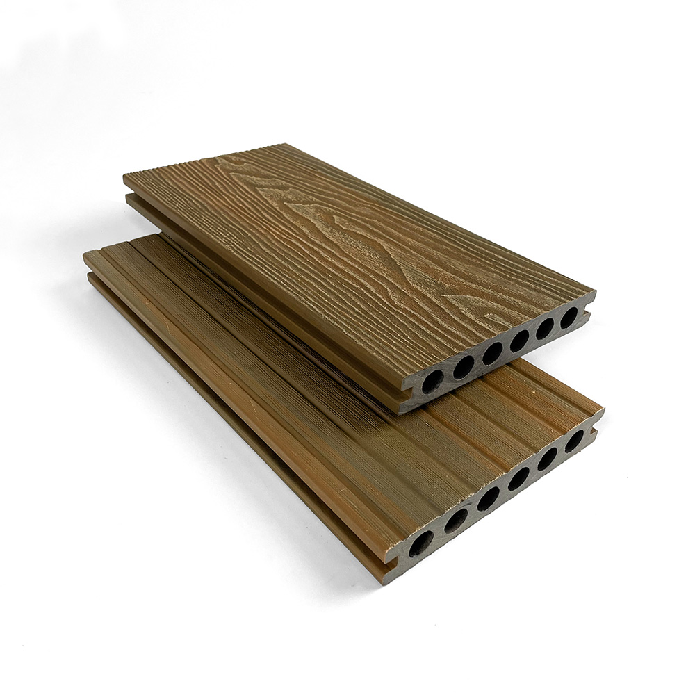 Teak tone capped decking boards