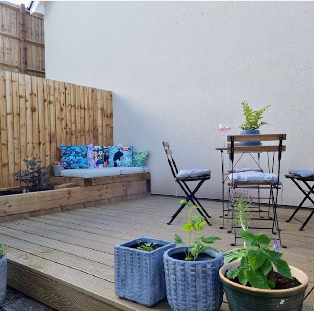 small composite decking space in a garden 