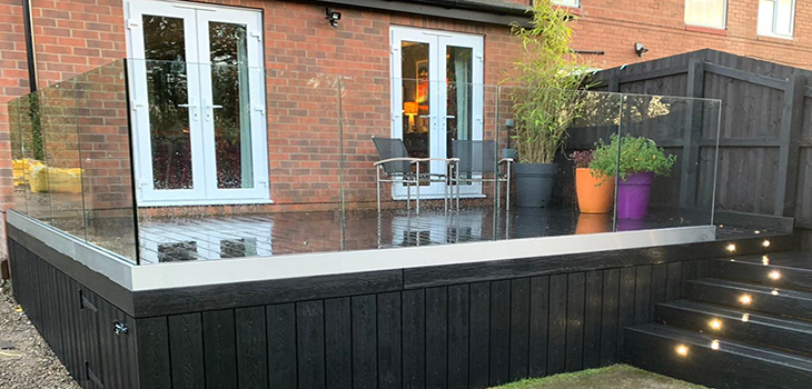 composite decking boards in a modern home garden