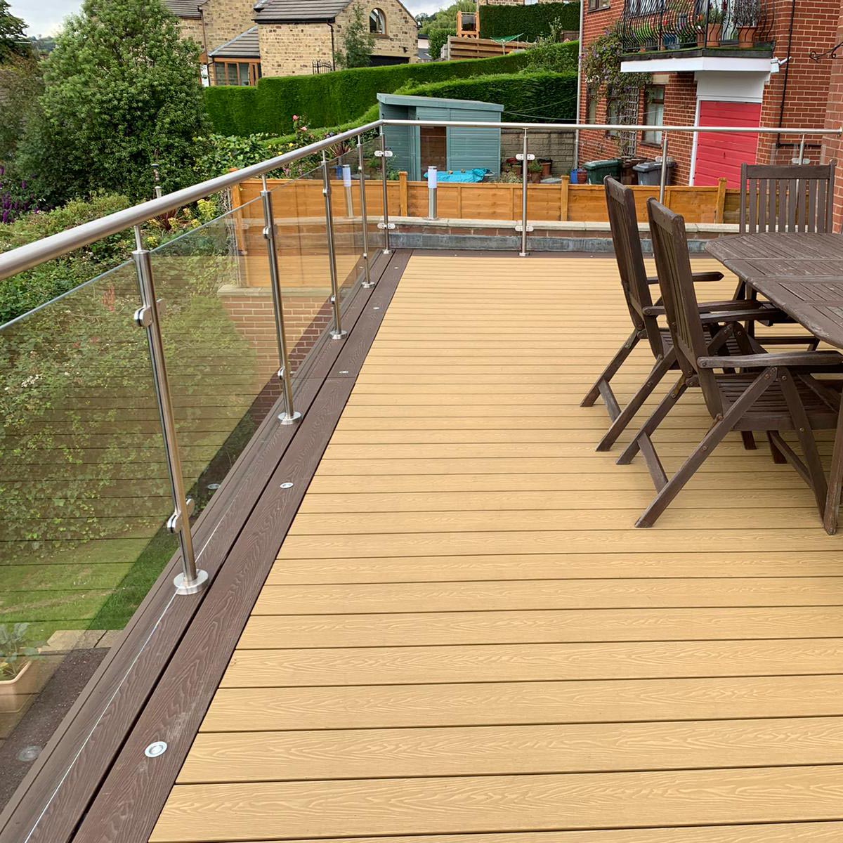 post system handrails for a large raised decked area