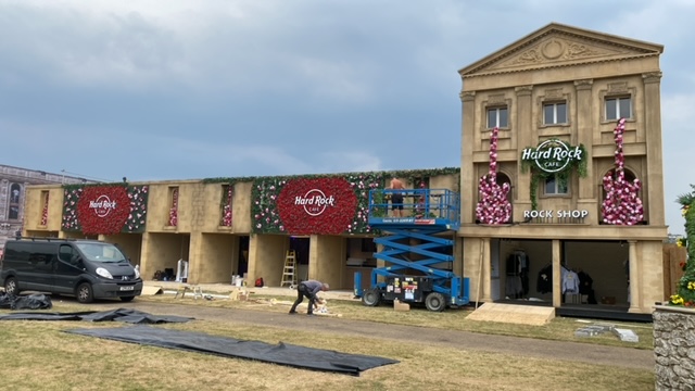 artificial foliage and flowers used for event design at a UK festival