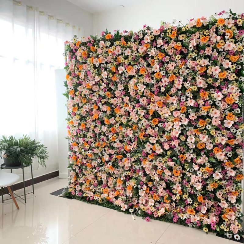 floral arrangement used to create a feature backdrop in an event venue