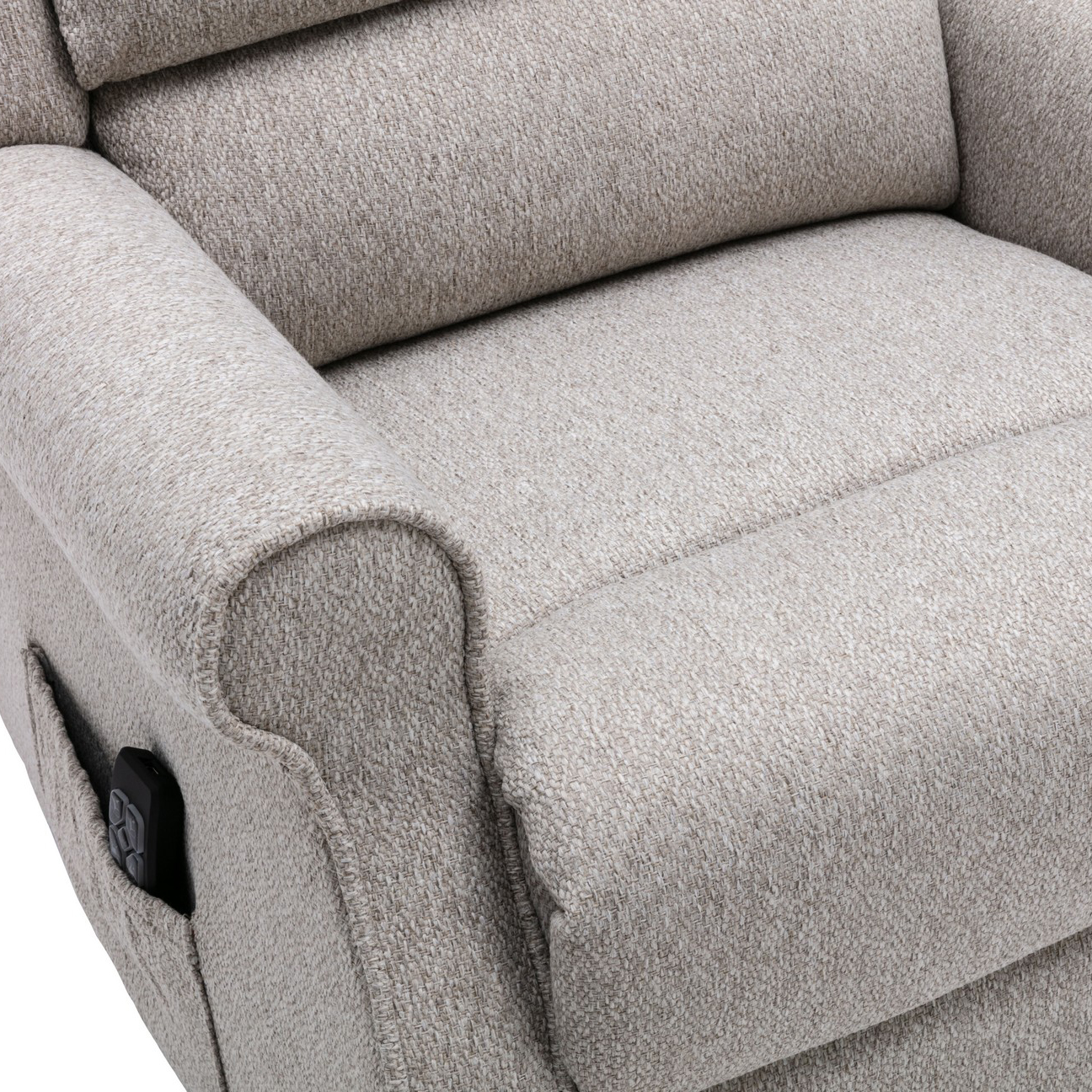 close up of Andover riser recliner chair in linen