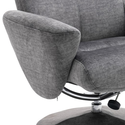 graphite grey swivel recliner chair in paddington close up base