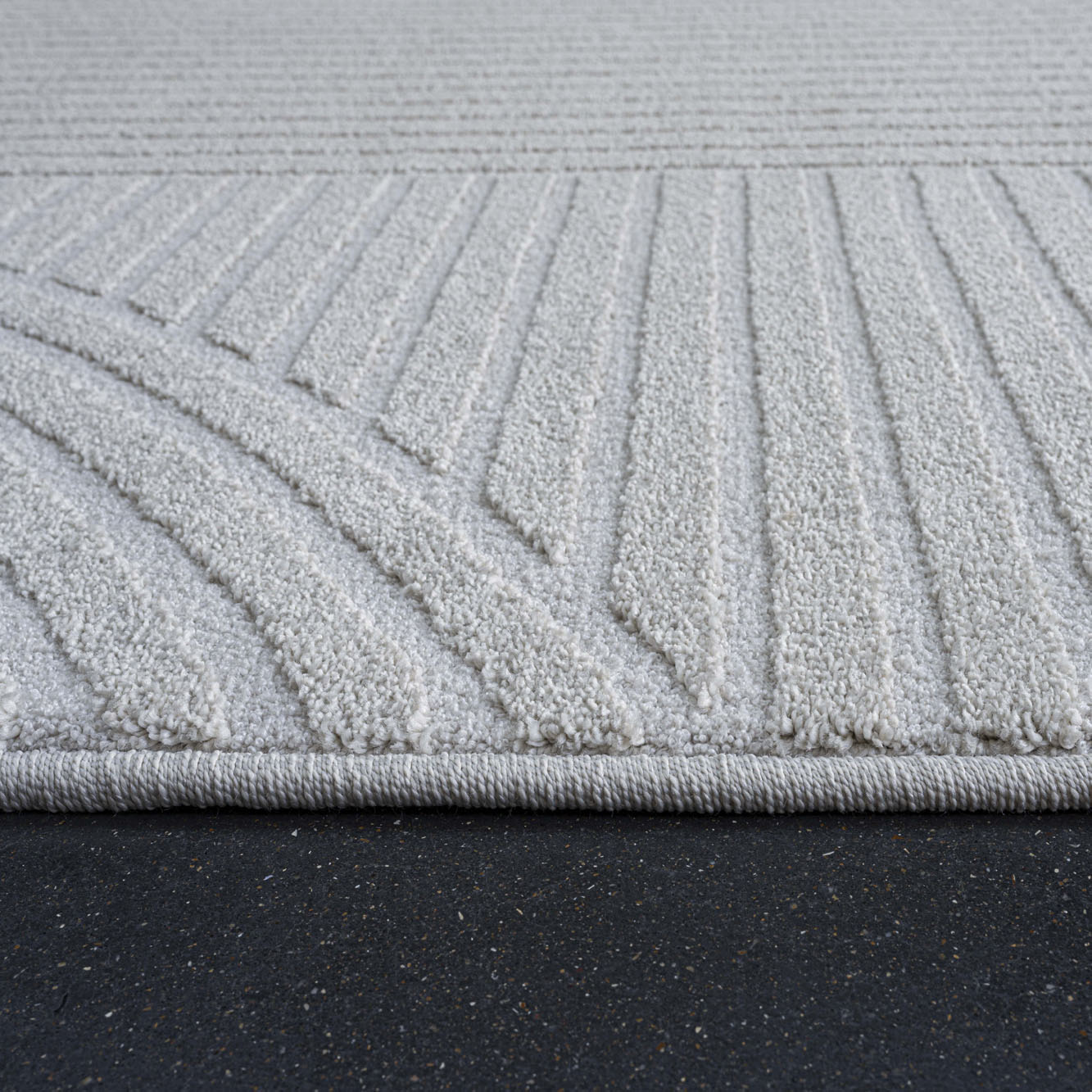 details of Geo curve striped line indoor rug in Cotton White