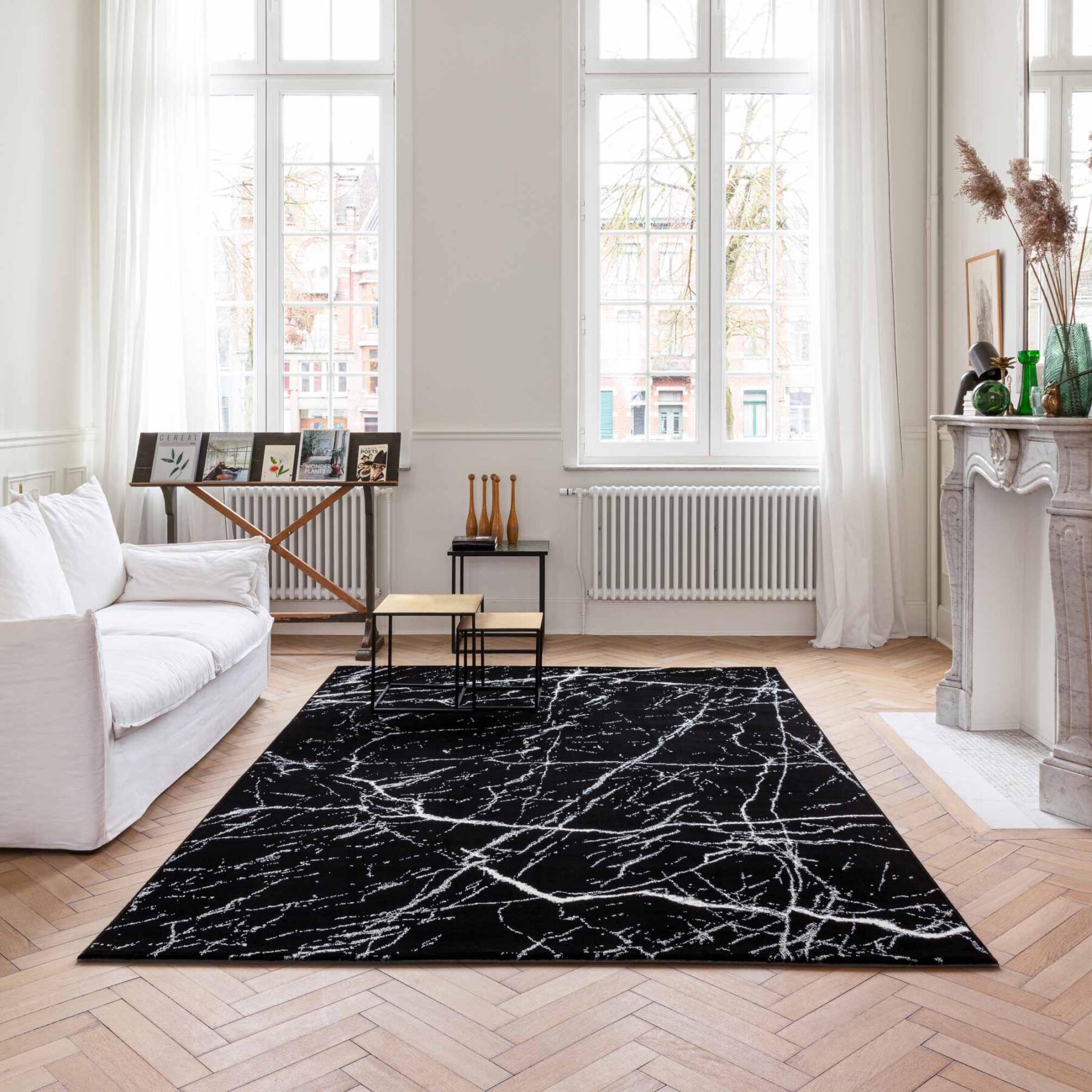 lifestyle view of the Tiago marble rug