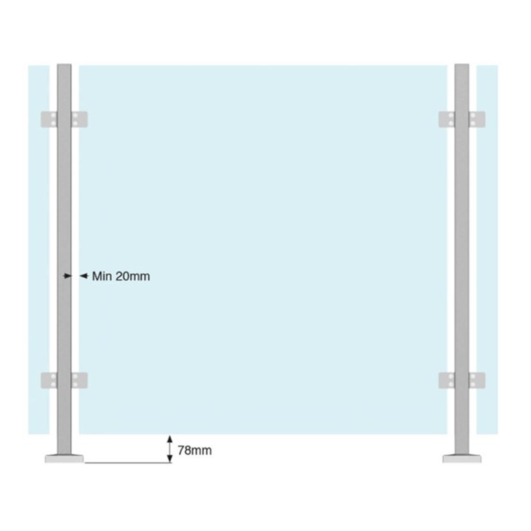 square balustrade system measurements when with glass